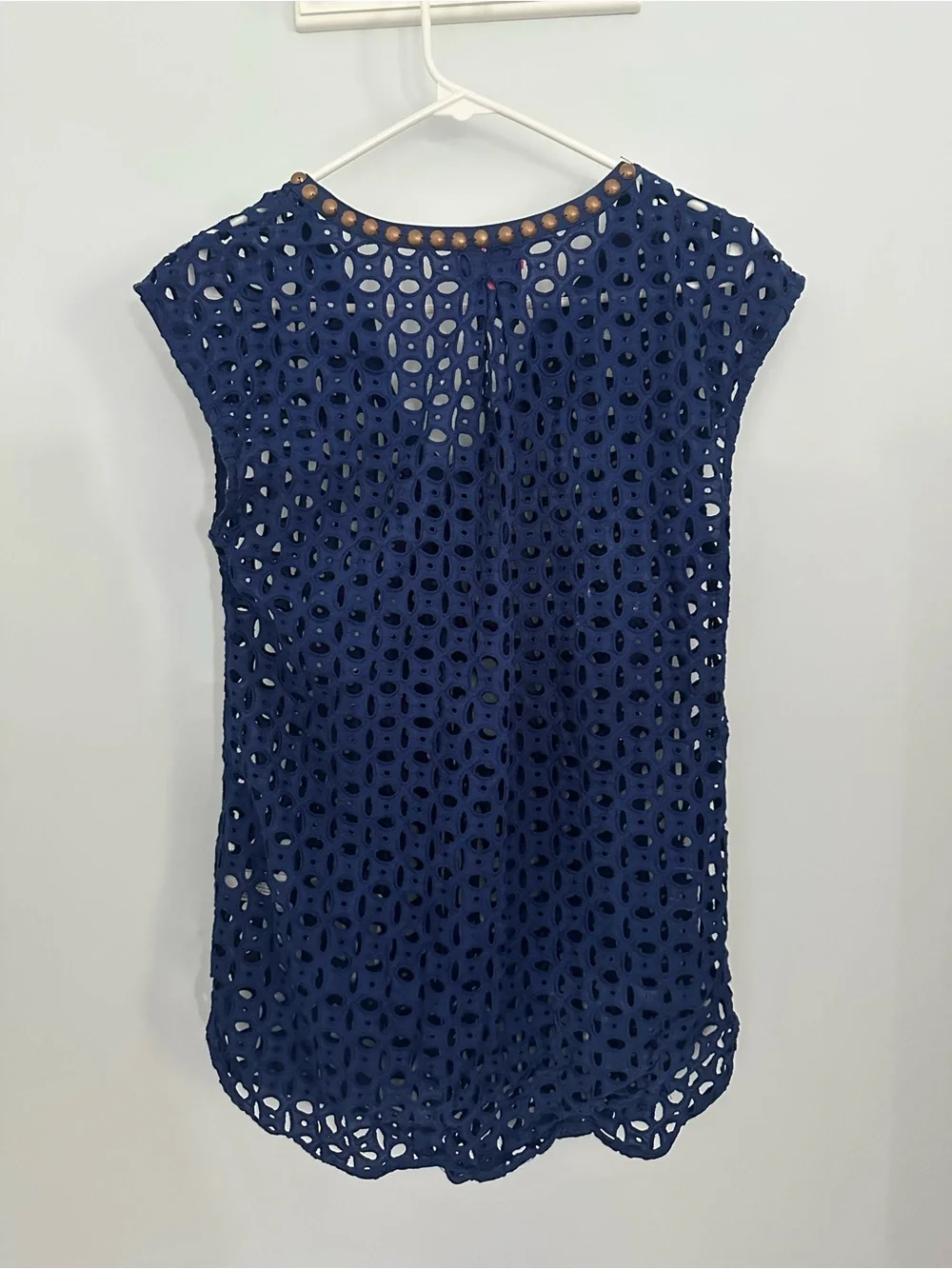 Lilly Pulitzer Navy Blue Eyelet Cover Up with Gold Stud Neckline- XS